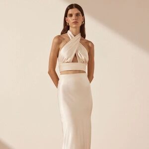 Shona Joy La Lune Cross Over Halter Crop Top - Size 8 - Cream